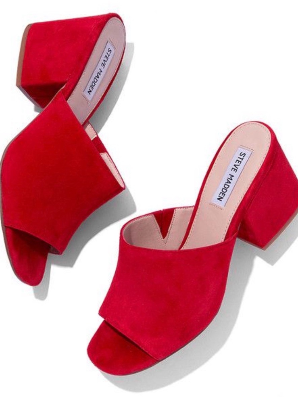 Steve Madden Red Suede-Look Block Heel Mules Size 7.5